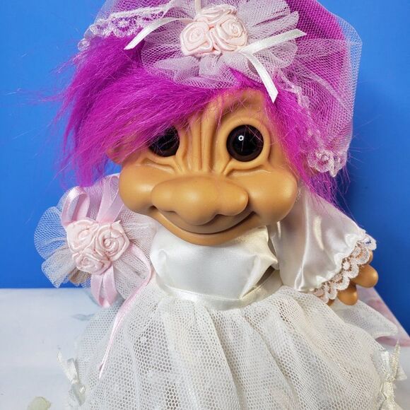 Ugly Cute Vintage  Russ Berrie Pink Hair Troll Bride Doll 8" with Garter Belt - Picture 8 of 11